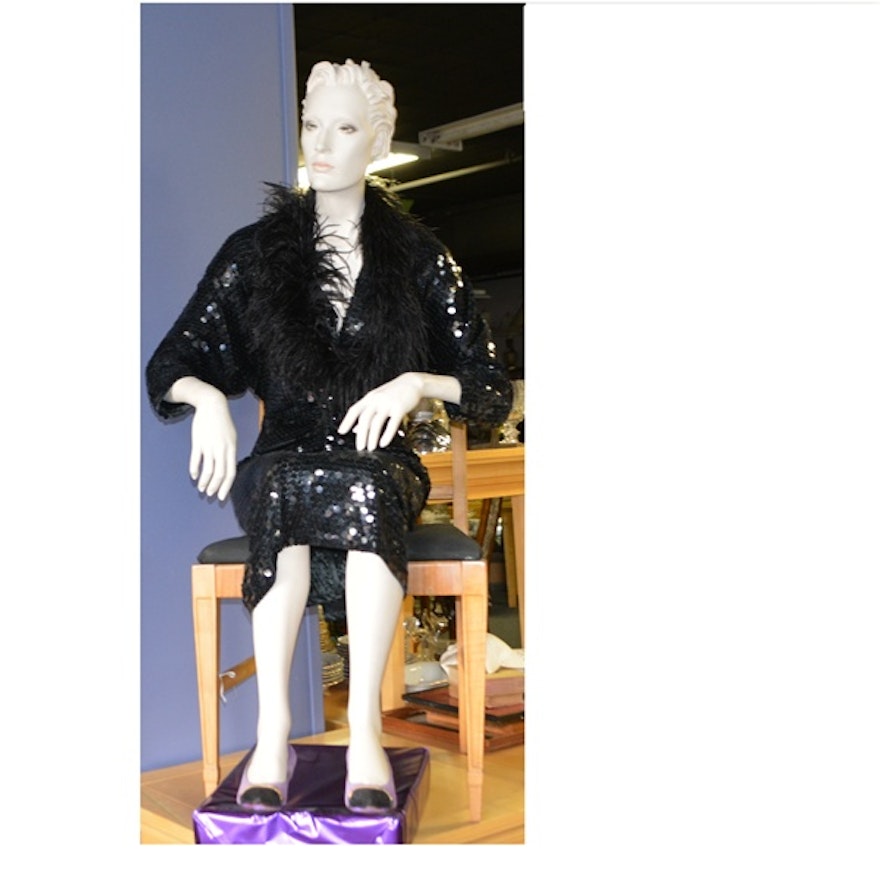 Mannequin with Oleg Cassini Black Sequined Dress