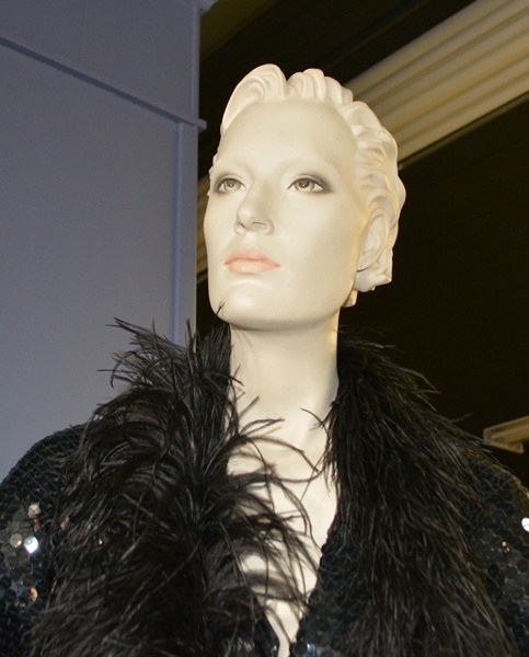 Mannequin with Oleg Cassini Black Sequined Dress