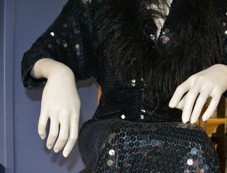 Mannequin with Oleg Cassini Black Sequined Dress