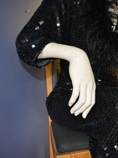 Mannequin with Oleg Cassini Black Sequined Dress