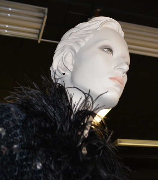 Mannequin with Oleg Cassini Black Sequined Dress