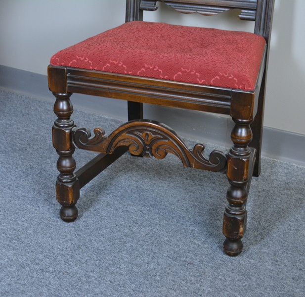 Alms & Doepke Carved Walnut Dining Table and Six Chairs
