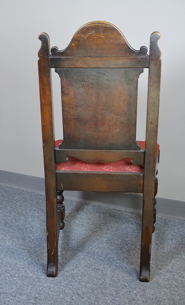 Alms & Doepke Carved Walnut Dining Table and Six Chairs