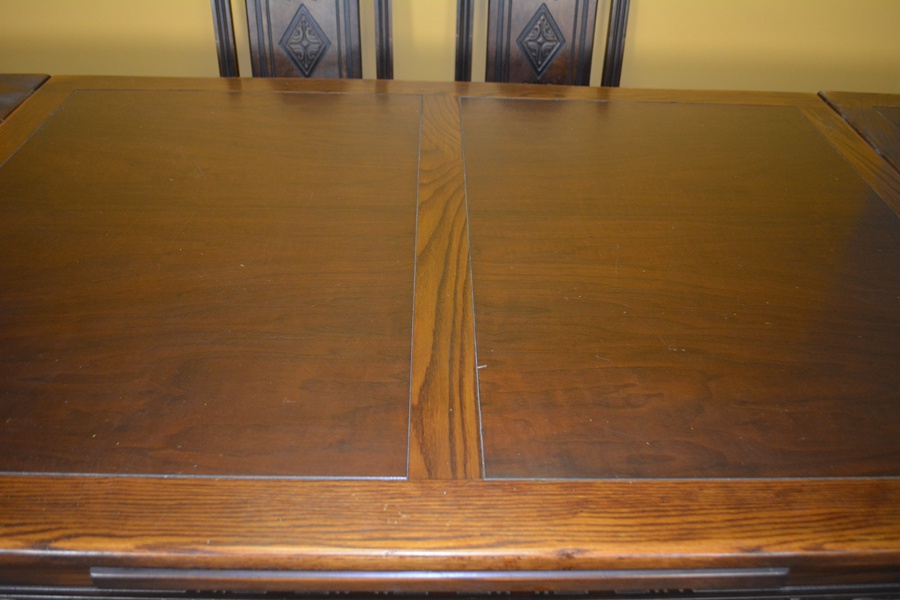 Alms & Doepke Carved Walnut Dining Table and Six Chairs