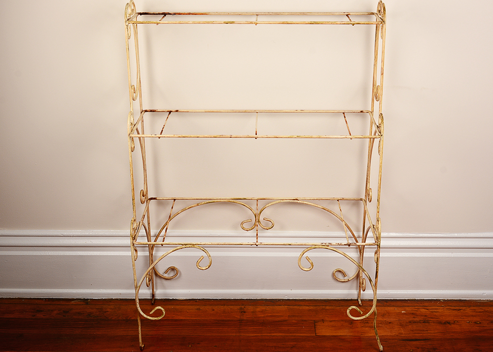 Vintage Painted Wrought Iron Garden Shelf