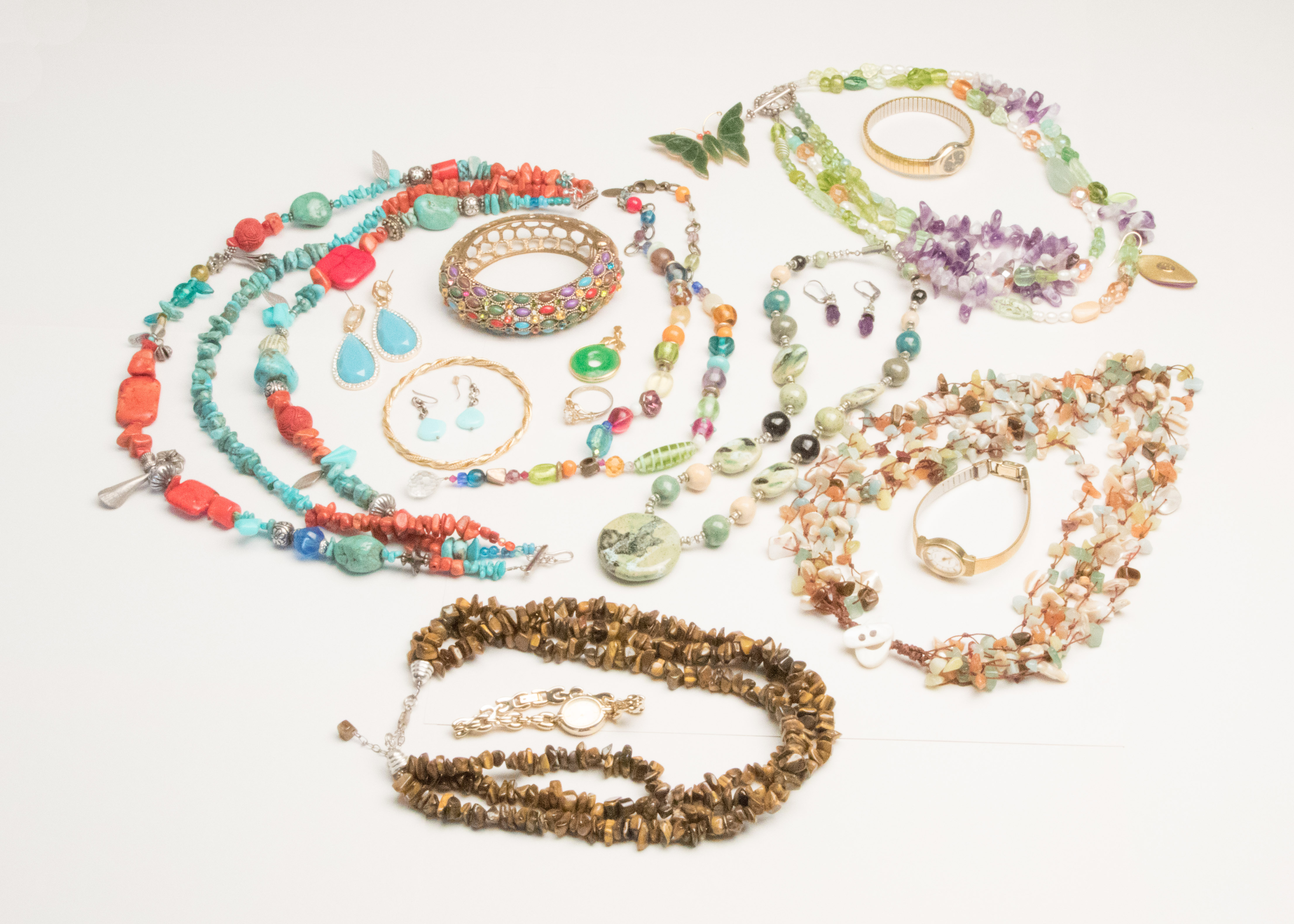 Assortment of Stone and and Gold Tone Costume Jewelry