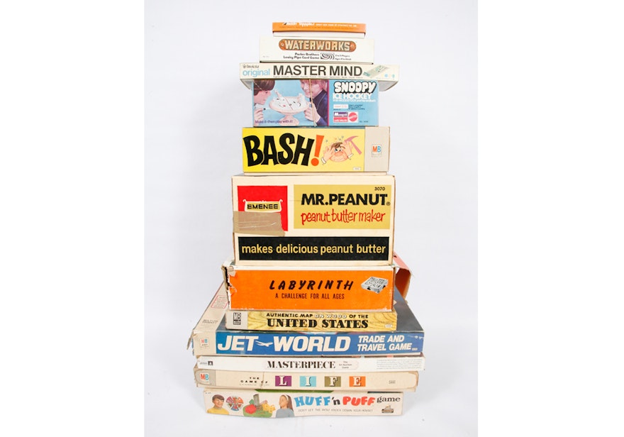 Assortment of Vintage Board Games from the 1960s and 1970s
