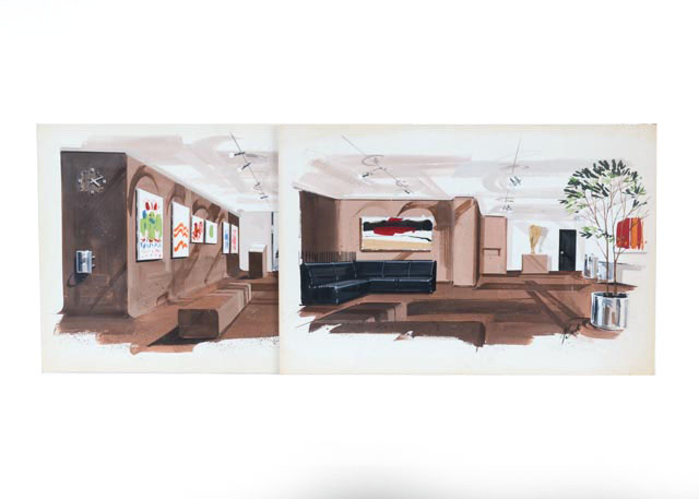 Pair of Design Renderings of a Lobby
