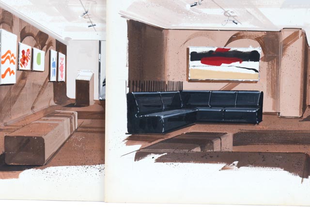 Pair of Design Renderings of a Lobby