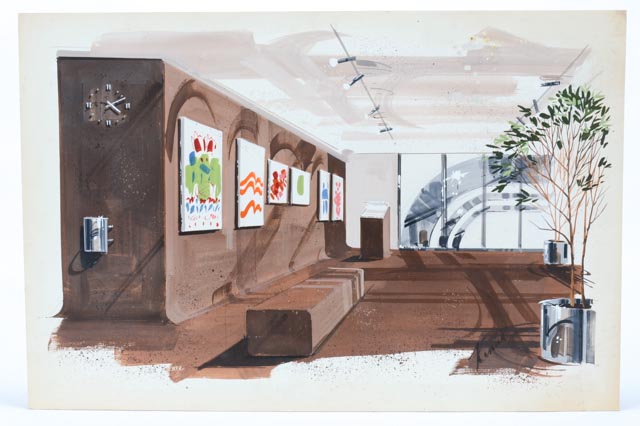 Pair of Design Renderings of a Lobby