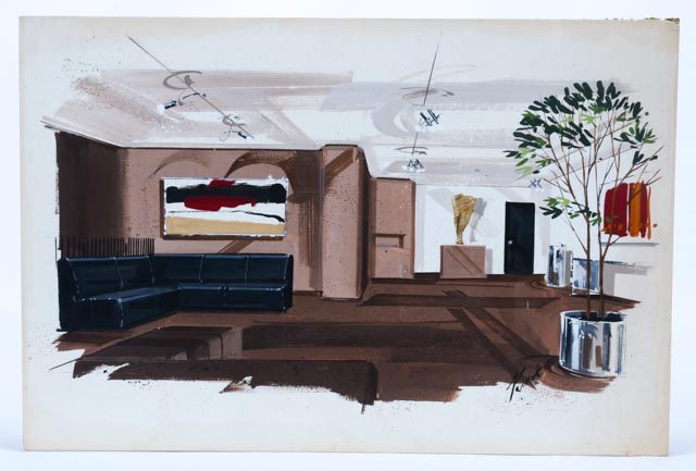 Pair of Design Renderings of a Lobby