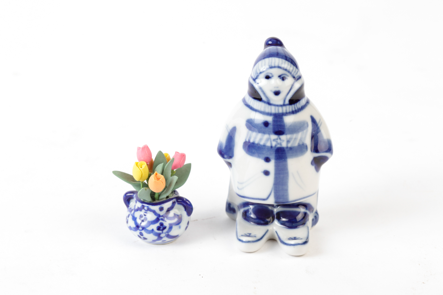 Handpainted Blue and White Ceramic Figurines