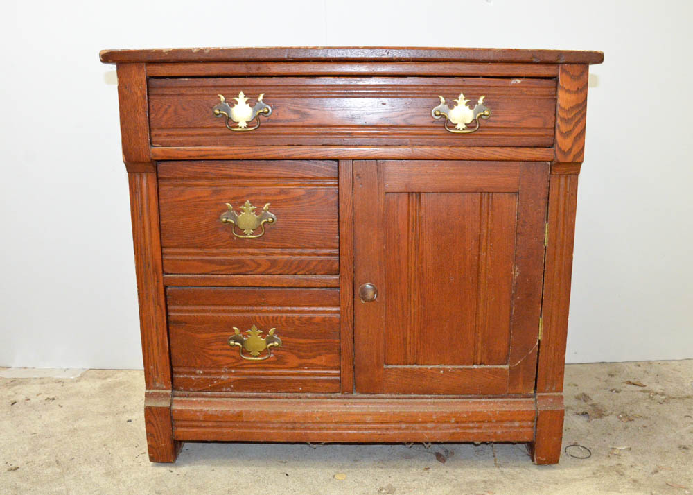 Antique Oak Wash Basin Cabinet