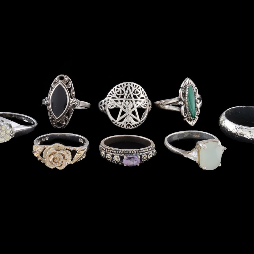 Group of Eight Sterling Silver Rings