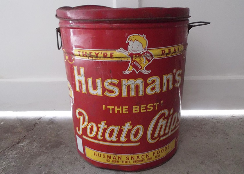 Vintage Husman's Metal Potato Chip Can