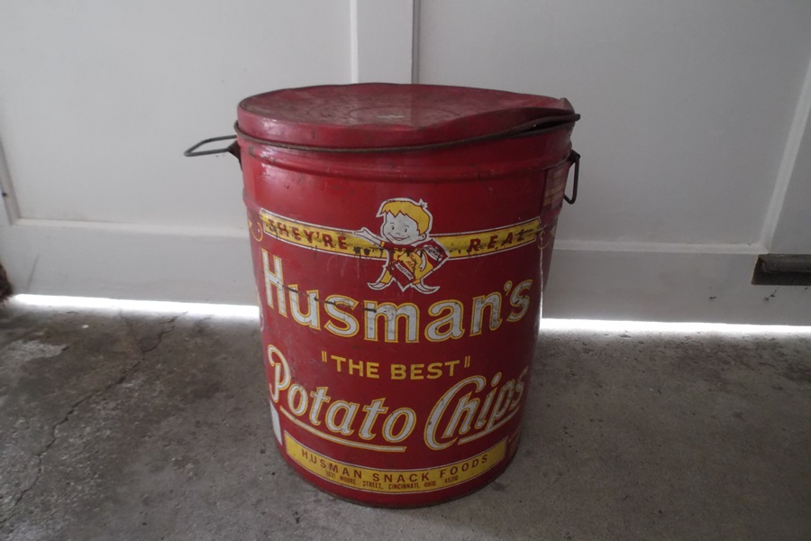 Vintage Husman's Metal Potato Chip Can