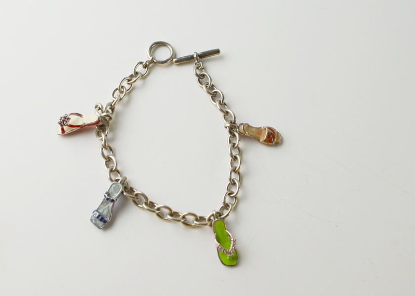 Sterling and Enamel Slide-Style Sandal Charm Bracelet