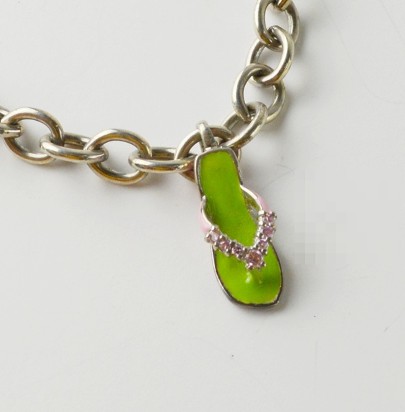 Sterling and Enamel Slide-Style Sandal Charm Bracelet