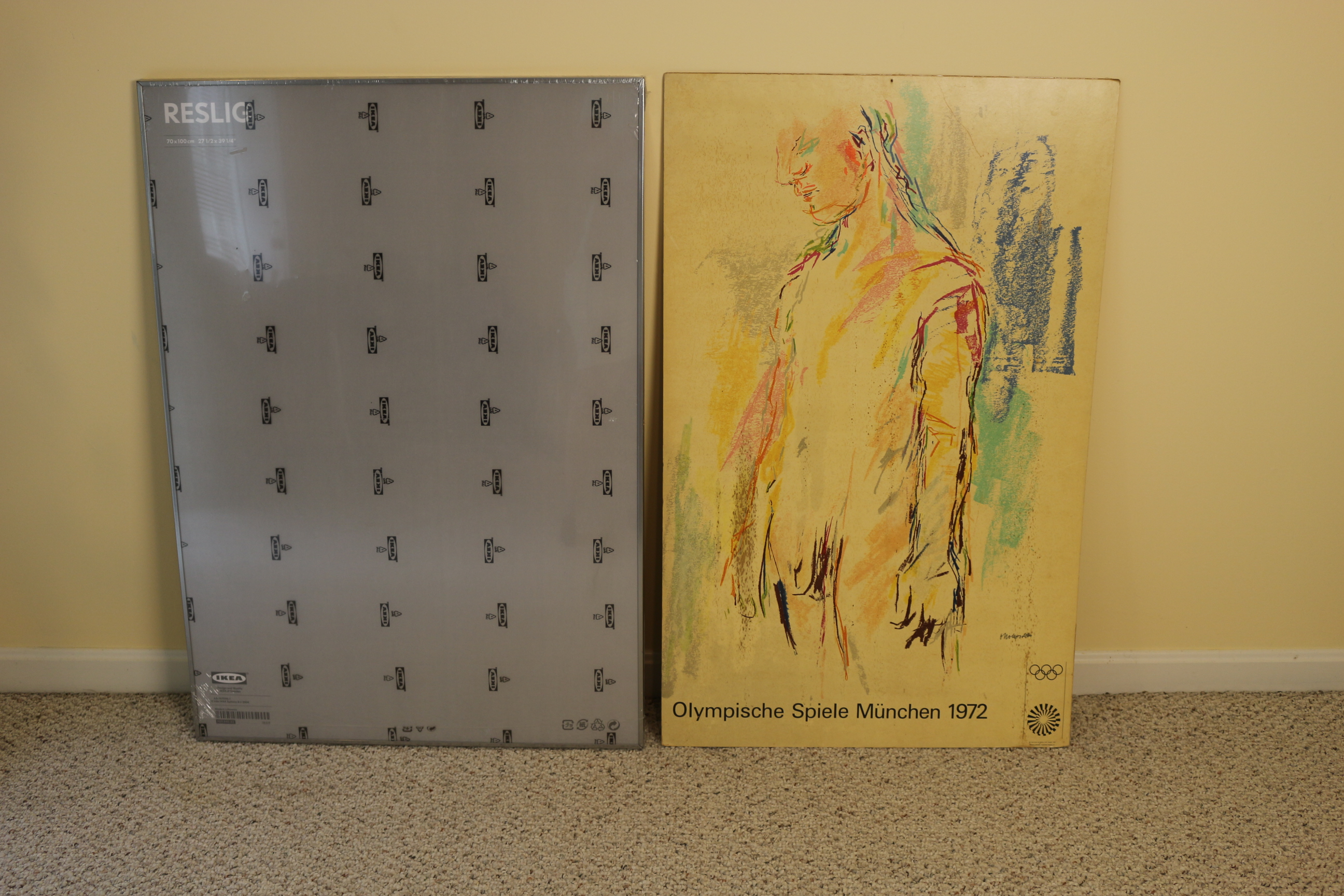 Vintage 1972 Olympic Poster and Large Ikea Poster Frame