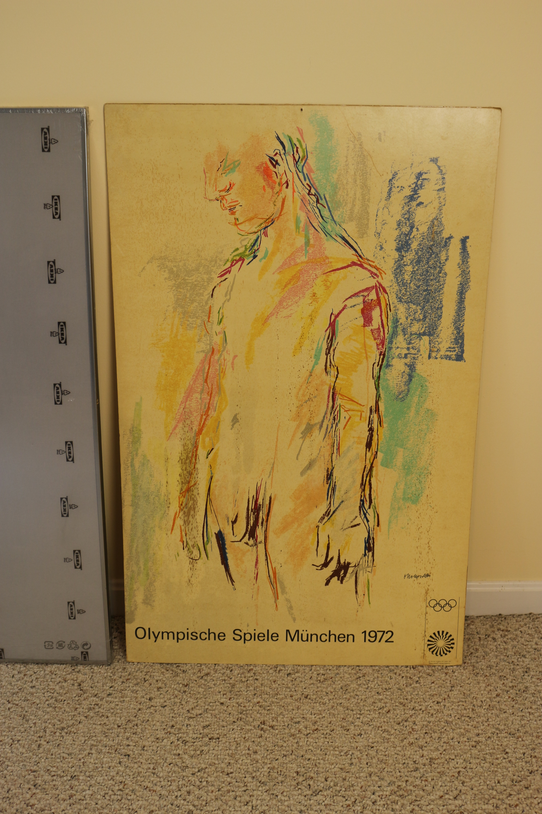 Vintage 1972 Olympic Poster and Large Ikea Poster Frame