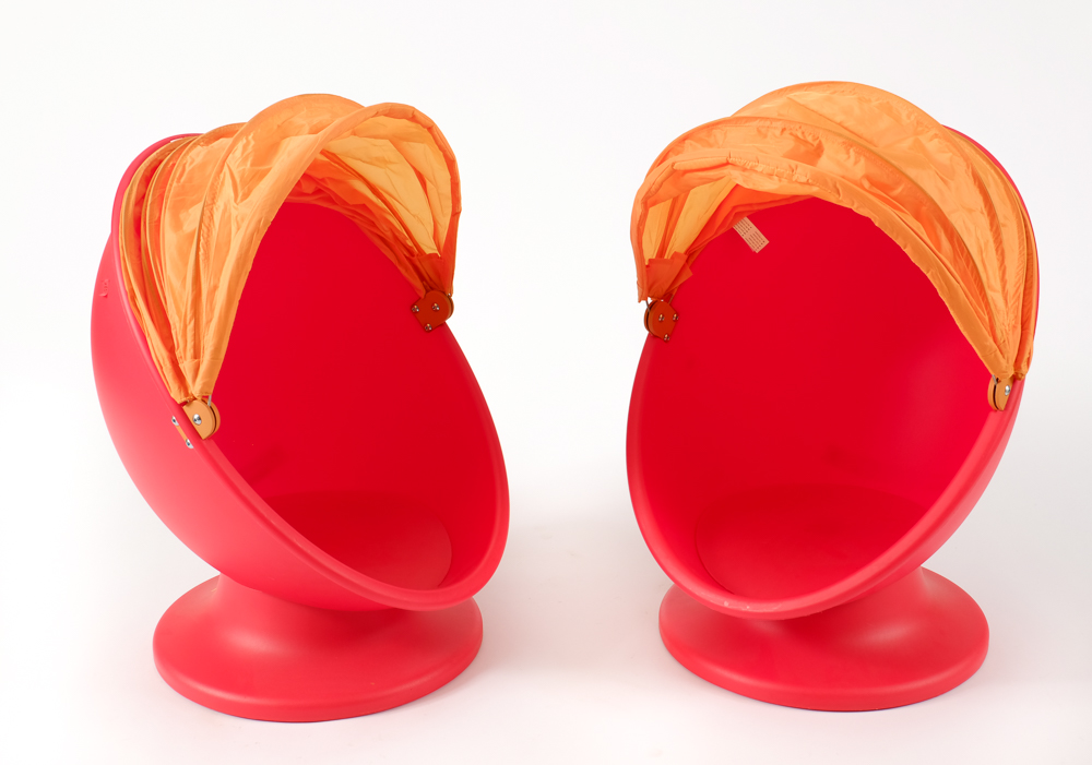Pair of IKEA Children's Egg Chairs in Red
