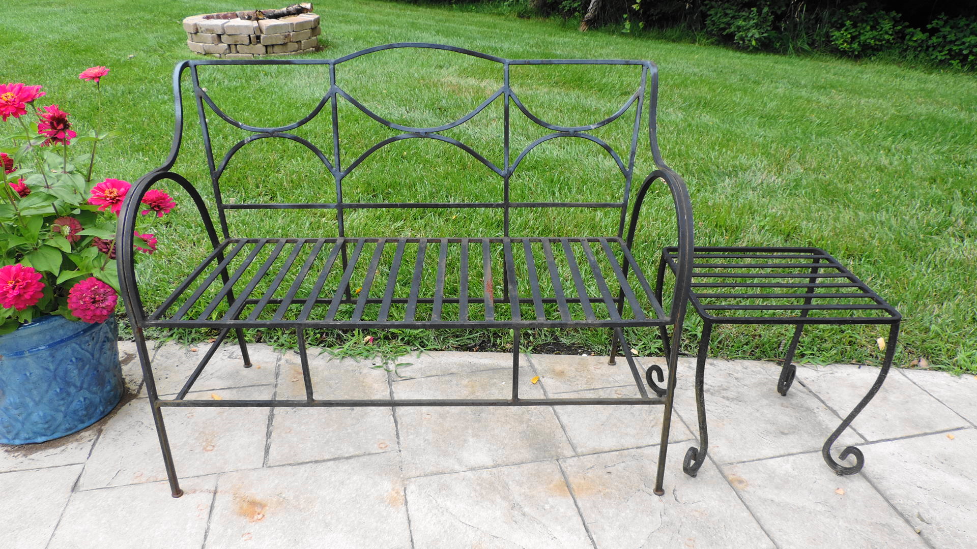 Outdoor Metal Bench and Table
