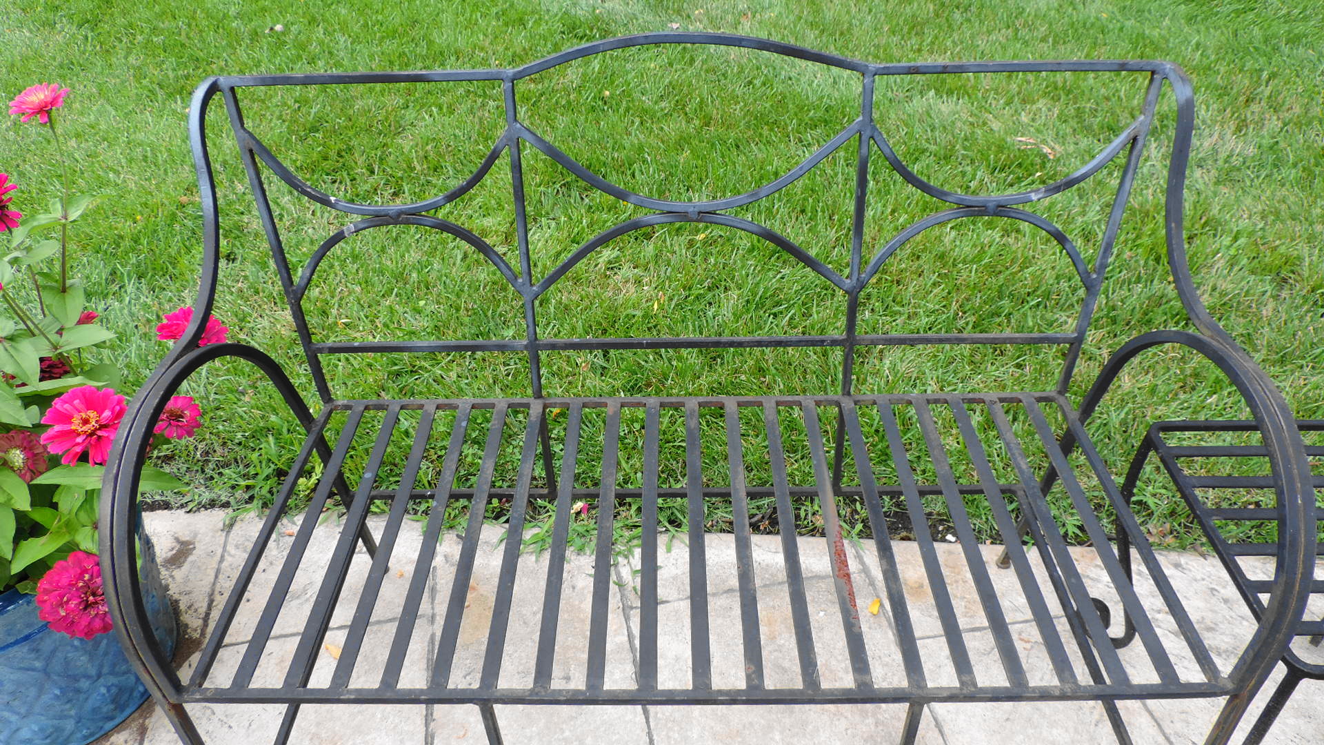 Outdoor Metal Bench and Table