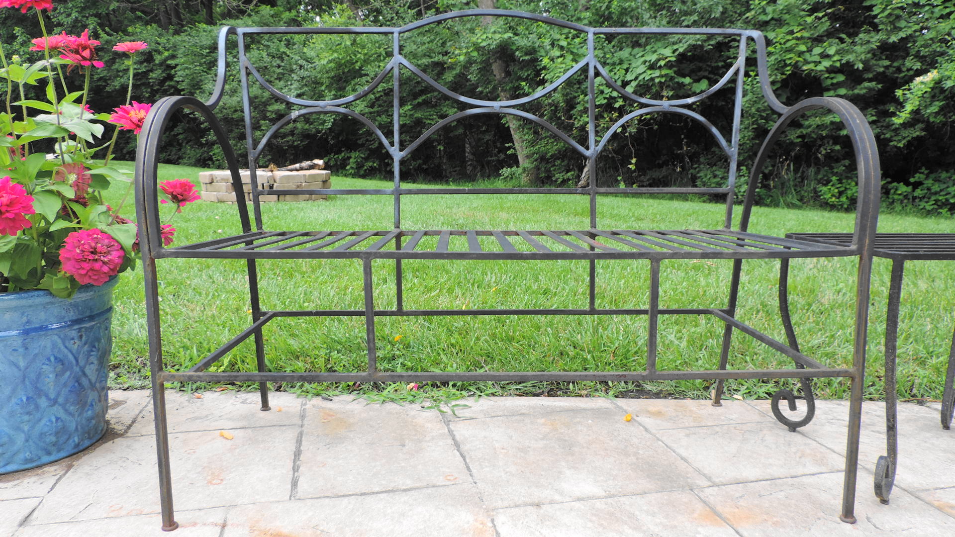 Outdoor Metal Bench and Table