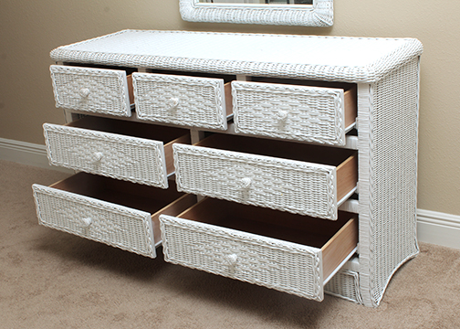 White Wicker Dresser and Mirror