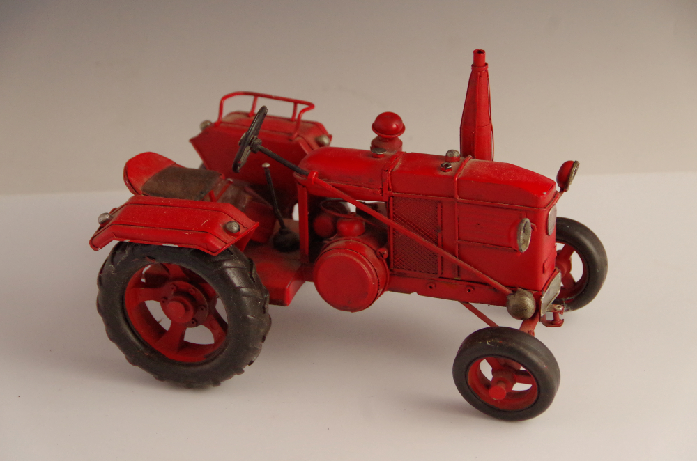 Vintage Red Metal Toy Tractor