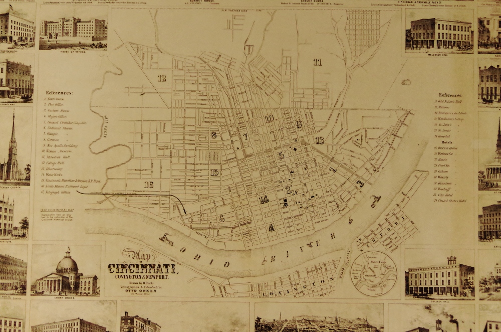 Antique Otto Onken Lithograph Map of CIncinnati