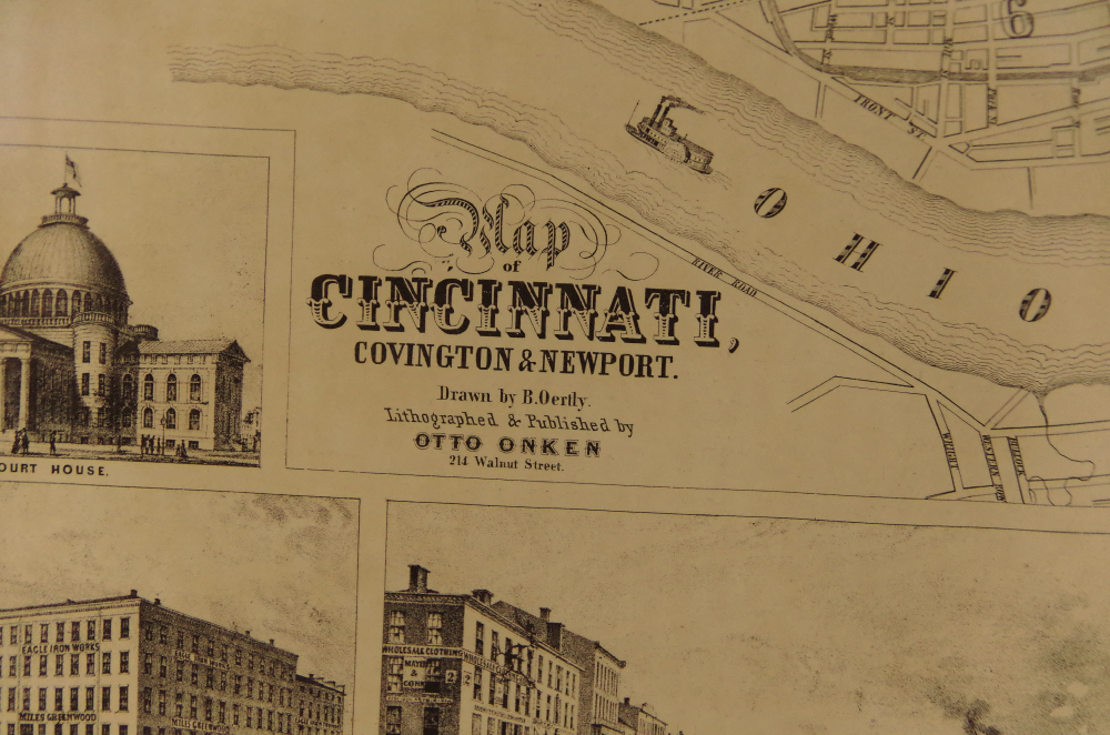 Antique Otto Onken Lithograph Map of CIncinnati