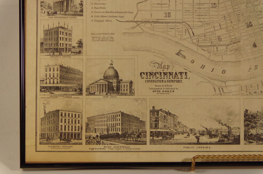 Antique Otto Onken Lithograph Map of CIncinnati