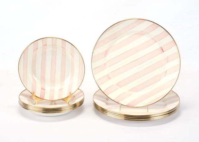 Mackenzie-Childs Plates and Bowls in Pink and White Stripe
