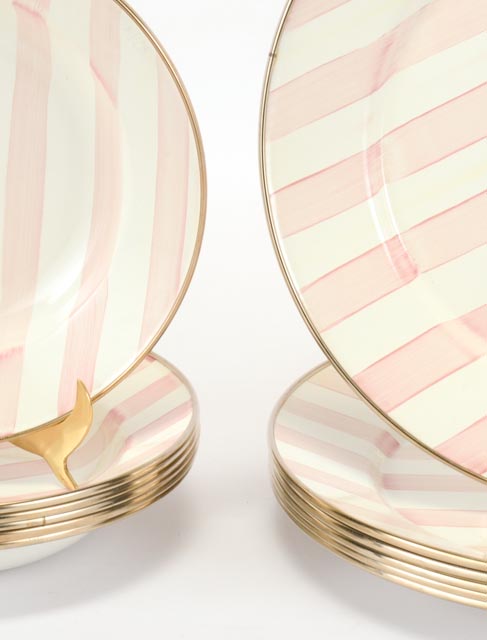 Mackenzie-Childs Plates and Bowls in Pink and White Stripe