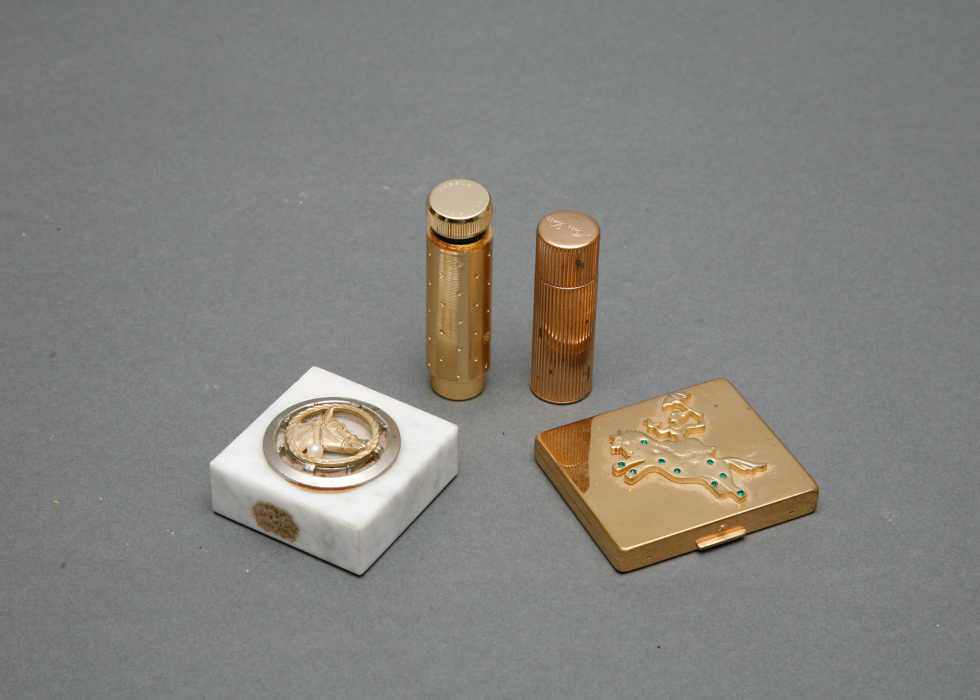 Vintage Cosmetic Containers and Equestrian Paperweight