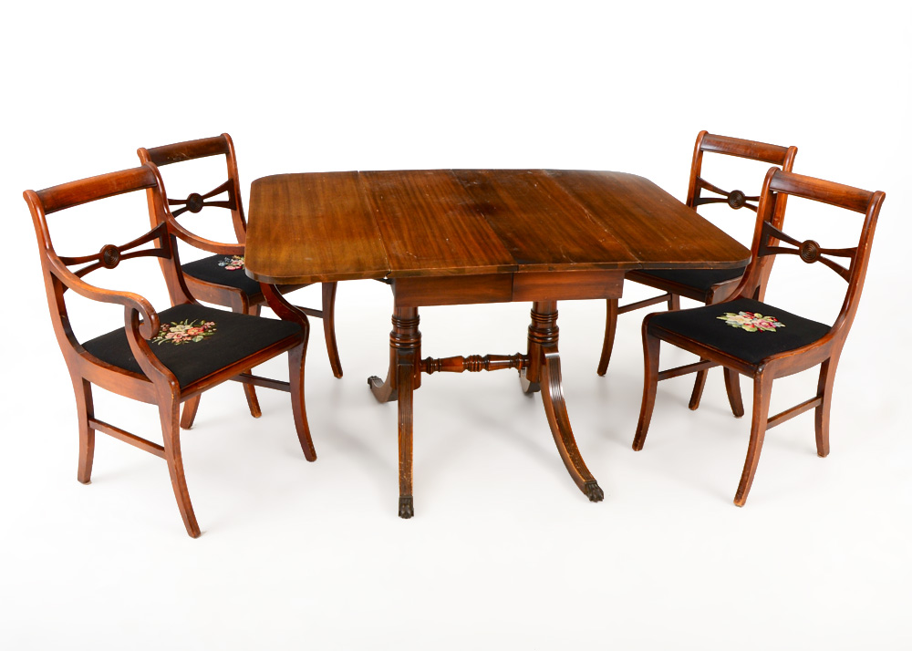 Duncan Phyfe Style Drop-Leaf Table and Chairs