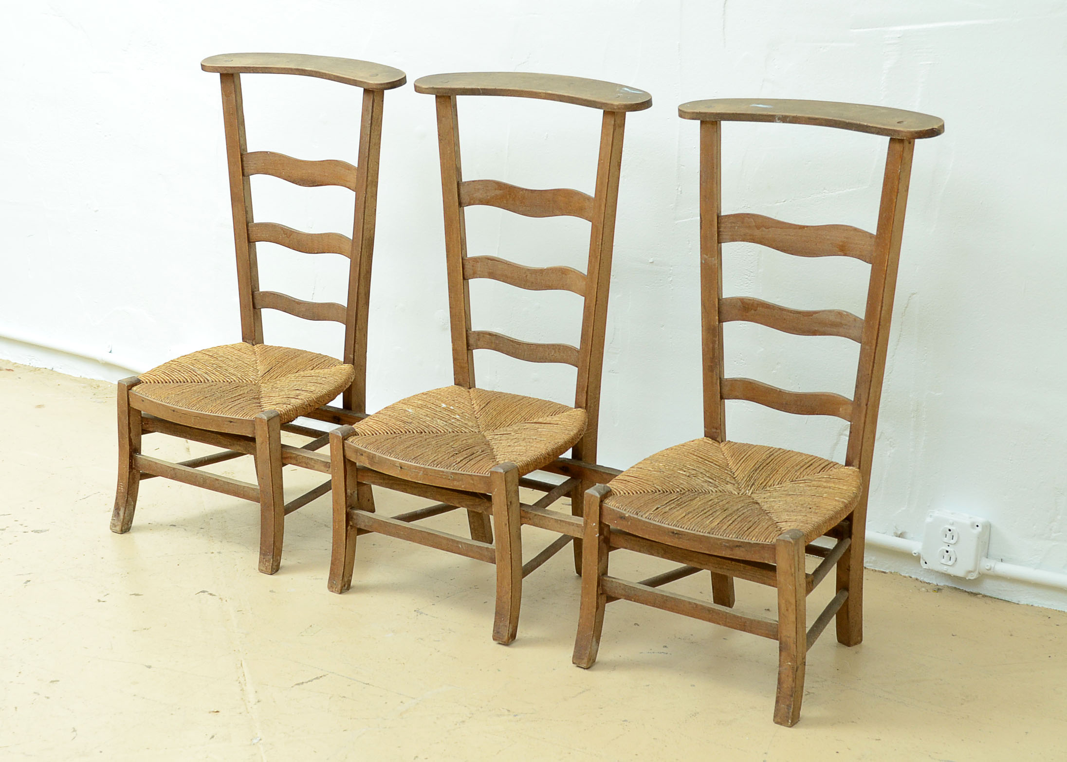 Adjoined Prayer Chairs with Rush Seats EBTH