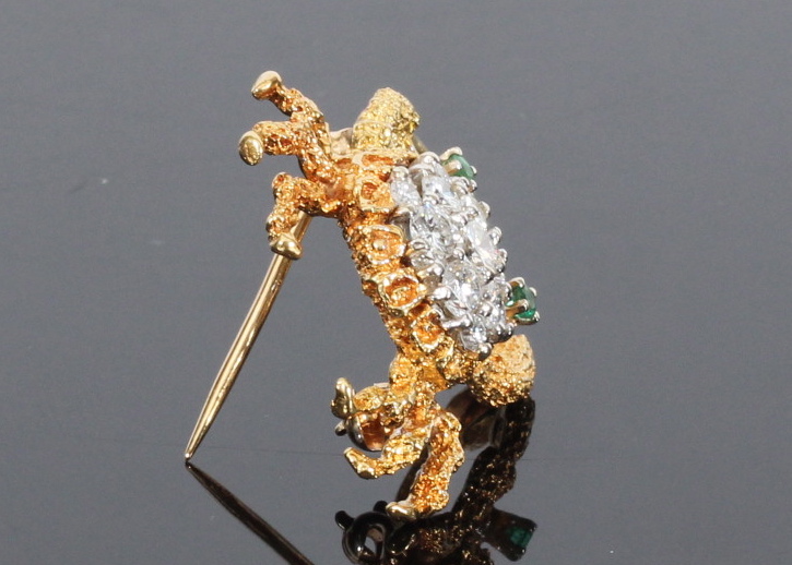 Diamond and Emerald Crab Brooch