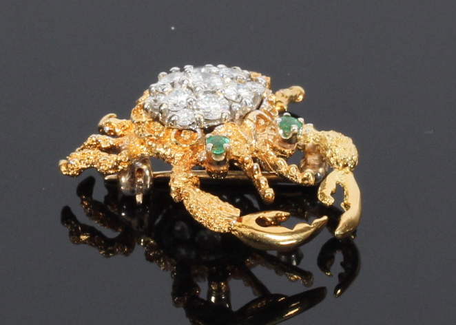 Diamond and Emerald Crab Brooch
