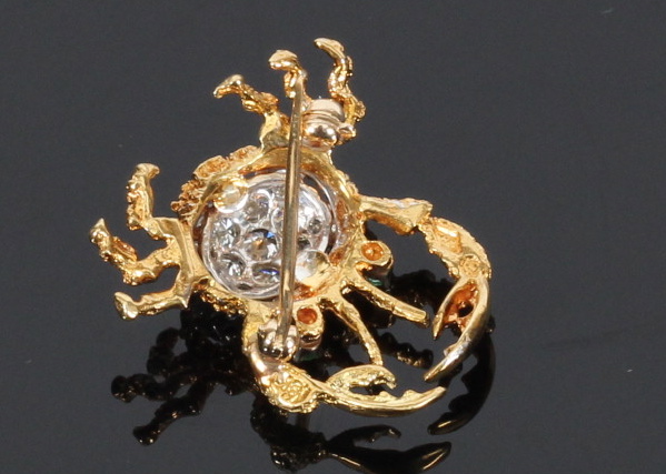 Diamond and Emerald Crab Brooch