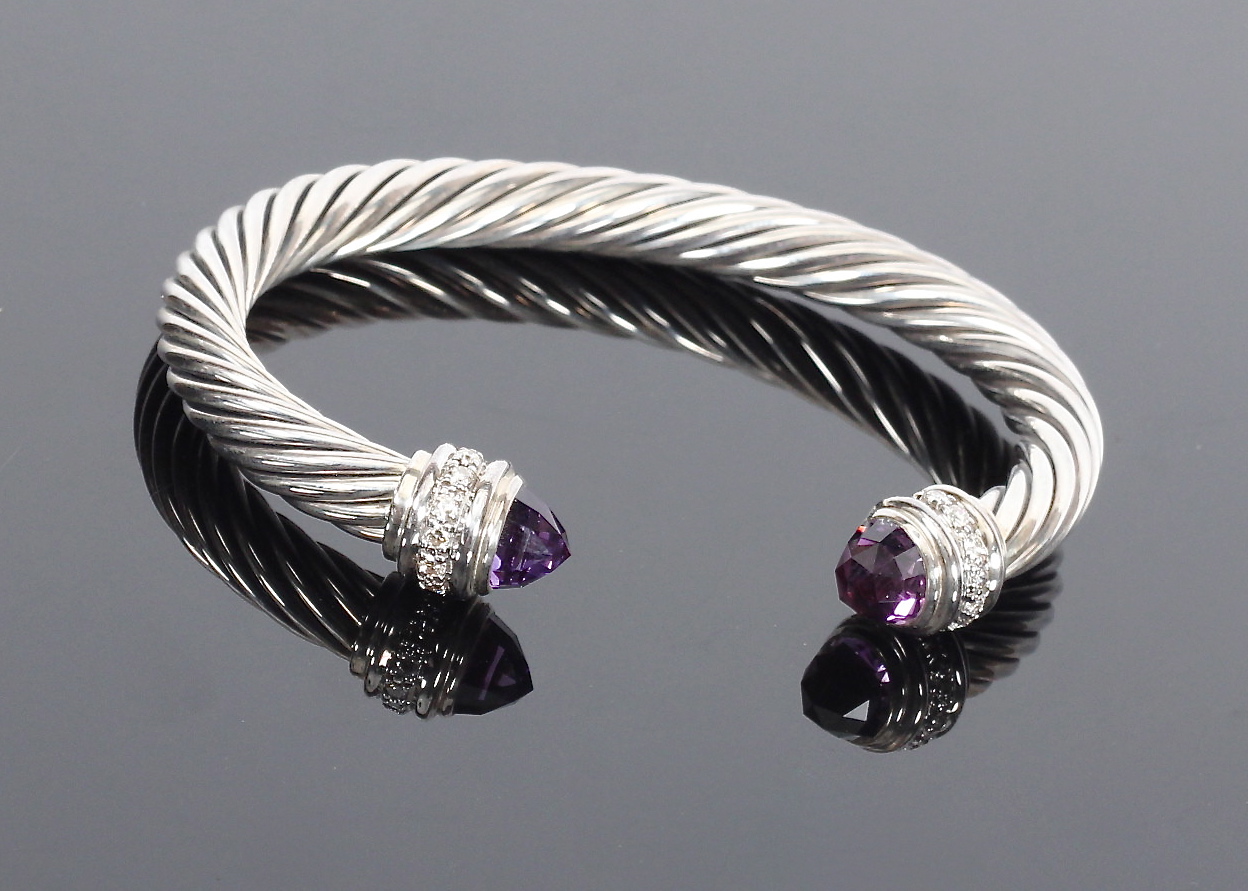 David Yurman Amethyst and Diamond Cable Classics Bracelet