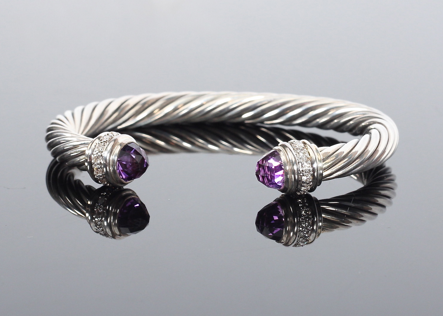 David Yurman Amethyst and Diamond Cable Classics Bracelet