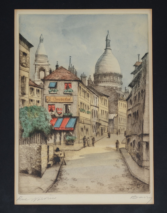 Original Hand-colored Etching of Paris, Titled 'Rue Norvines'