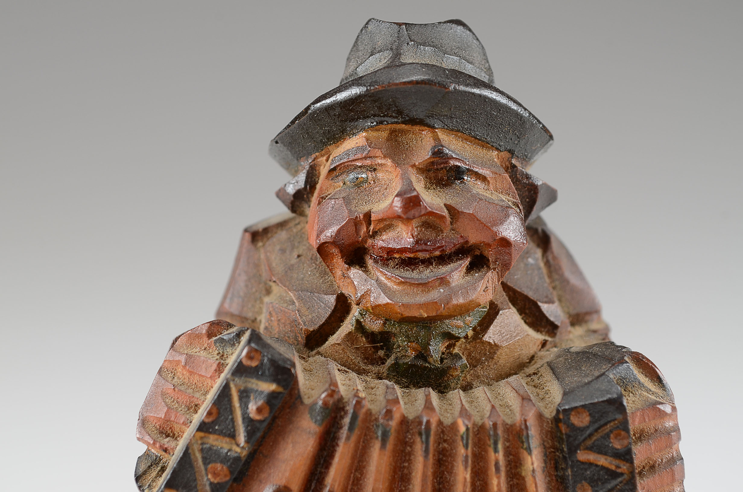 Vintage Carved Wood Accordion Player Figurine