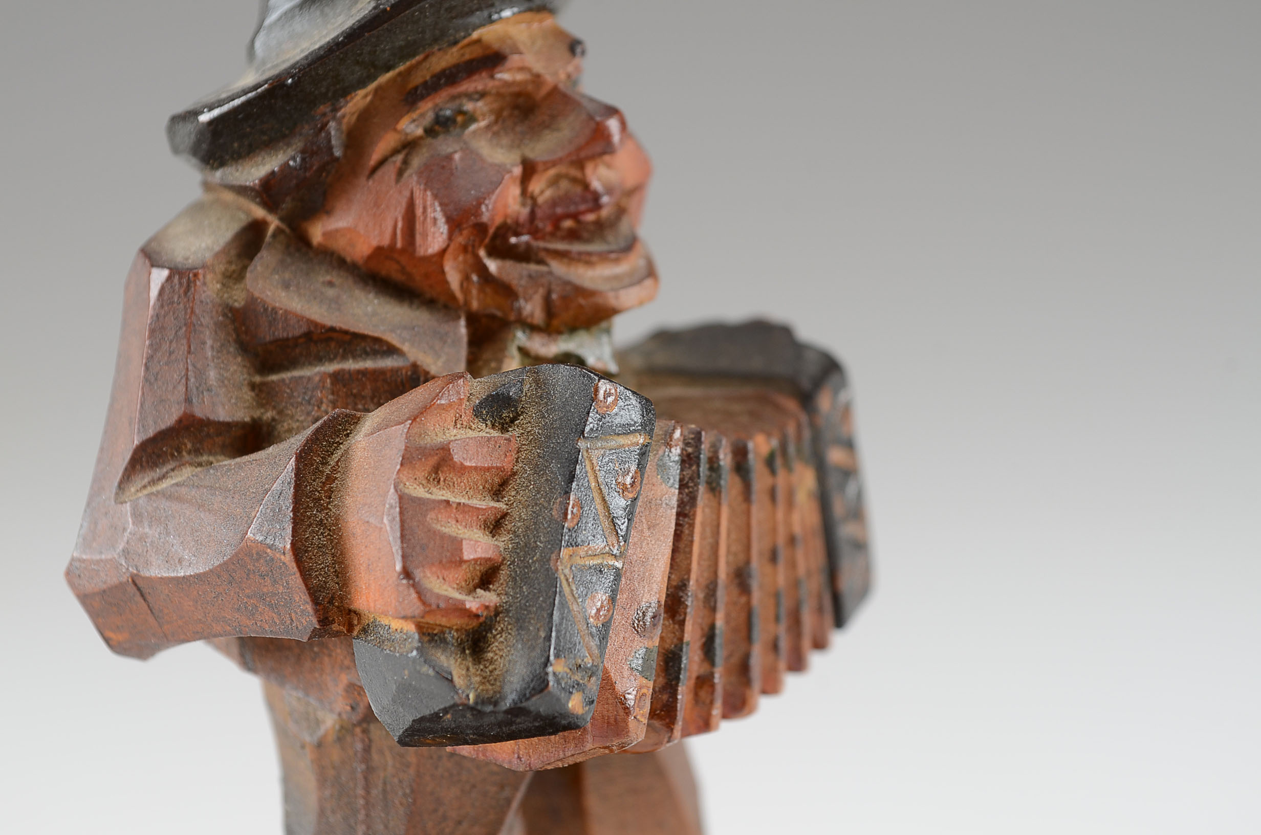 Vintage Carved Wood Accordion Player Figurine