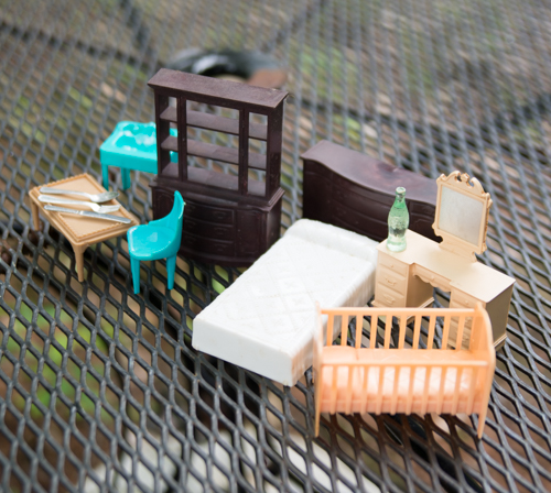 Vintage MARX Toys Tin Dollhouse with Plastic Furniture