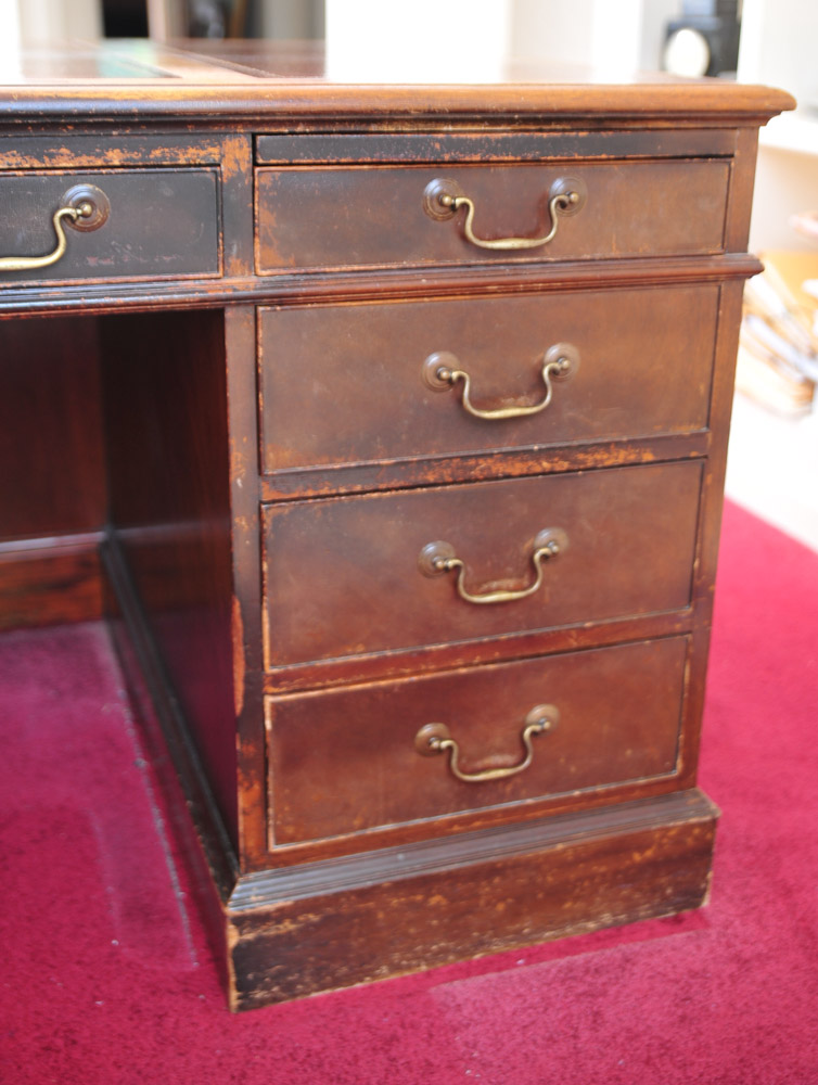 Executive Office Desk with Leather Inlays