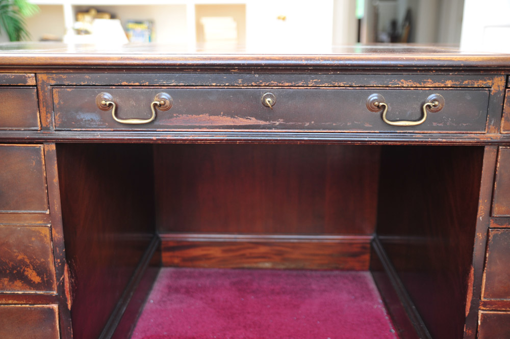 Executive Office Desk with Leather Inlays