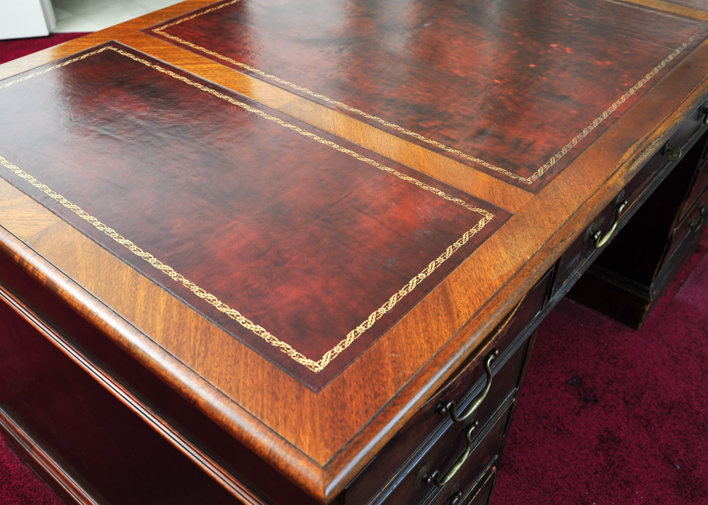 Executive Office Desk with Leather Inlays